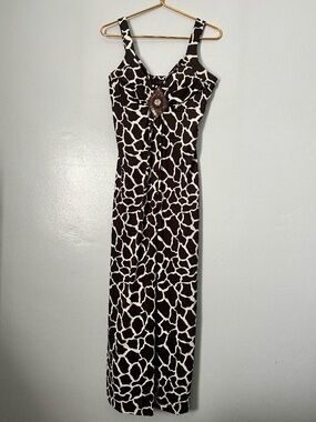 Heart Soul Giraffe Print Stretch Maxi Dress Boho Halter Brown White